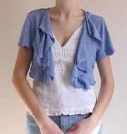 Blue Short Sleeve Ruffle Cardigan