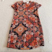 Artisan NY Wedding Guest Mandala Short Sleeve Mini Shift Dress Red + Navy - 0