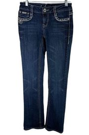 L.A. Idol USA Medium Wash Low Rise Embellished Studded Straight Leg Jeans Size 3