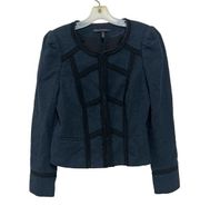 White House Black Market Military Style Cropped Blazer Jacket Blue Black Size 8