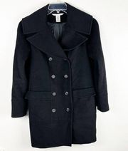 DIANE VON FURSTENBERG Black Wool Blend Silk Lining Double Breasted Lined Coat