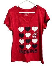 Vintage Cleveland Indians Baseball Red White Hearts Short Sleeve Shirt Size XL