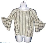 Zac & Rachel Petite Vertical Stripe Bell Sleeve Blouse Size Petite Large