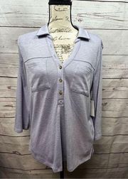 Sonoma purple pullover 1/4 button up 3/4 sleeves NWT top (#Alison)