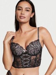 Victoria’s Secret Black Lightly-Lined Lace-Up Corset Top Size M