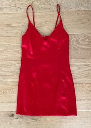 Love Culture V Neck Satin Slip Mini Dress in Red