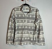 🌺 L.L. Bean grey and white Fair Isle quarter zip fleece sweatshirt