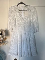 White V Neck Lace Ruffle Embroidered V Neck Fit & Flare Dress Size 38