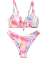 Zaful Tie Dye Knot Padded 2 Piece Bikini Set Straps High Cut Bathing Swim Suit S