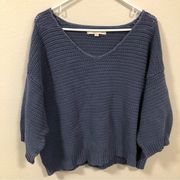 Ann Taylor LOFT Blue Thick Knit Cropped Long Sleeve Sweater Women's size large