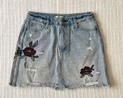 Altar’d State Jean Floral Embroidered Denim Mini Skirt Size 2/26