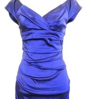 Suzi Chin Royal Blue Off Shoulder Satin Formal Dress 2