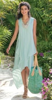 Amalfi Sea Glass Goodness High Low Mint Chiffon Slip Tired Relax Dress Coastal Coquette Pastel Asymmetric