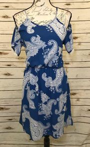 Everly Blue Paisley Cold Shoulder Dress