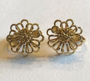 Trifari Vintage Gold Tone 3D Layered Flower Clip On Earrings