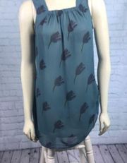 CAbi #948 Green/Blue gathered Tulip tank top tunic