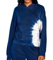 Wildfox  Navy Hadley Sweater w/ Tie Dye Detail Hoodie Pullover Size Large Women's