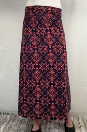 Joe Benbasset Women's A-Line Maxi Skirt Navy Blue Coral Pink M Med Medium Flowy