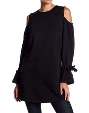 Lush Black Cold Shoulder French Terry Knit Dress