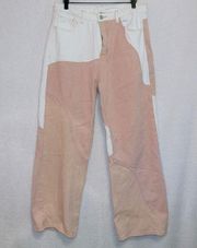 Cider Pink White Patchy High Rise Straight Leg Baggy Jeans size large