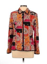 Silkland Orange Red Black Paisley Print Quilted Embroidered 100% Silk Jacket M