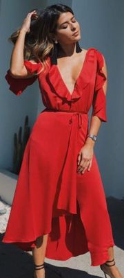 Red Off-the-Shoulder Midi Dress