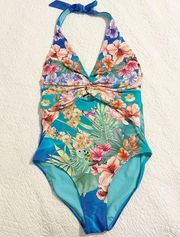 Johnny Was WATER TROPIC TIE DYE TWIST KEYHOLE ONE PIECE Swimsuit Size Medium M