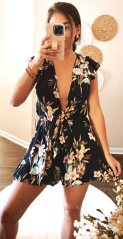 NWT Black Floral Low V-neck Short Romper