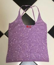 Vintage Y2K  Double Spaghetti Strap Sequin Front Cross Back Purple sz Med