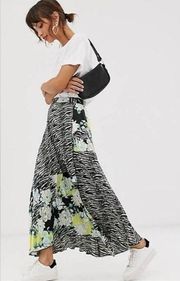 NWT ASOS DESIGN Satin Pleated MIDI Skirt in Zebra Floral Mix Print Sz 14