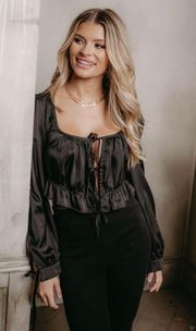 Black Satin Tie Top