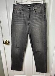 Hudson Womens NEW Kass High Rise Distressed Straight Ankle Jeans Washed Black 29