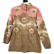 CABELAS Womens Vintage 80s Southwesten Aztec Zip Up Fleece Jacket Size S