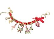 Gold Tone Christmas Charm Bracelet With Crystals & Rhinestones