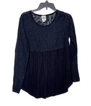 Ivy Jane Women Top Tunic Baby Doll Floral Lace Long Sleeve Ruffles Black XS