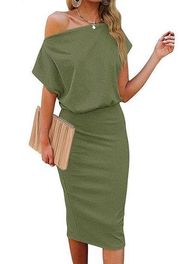 Off The Shoulder Midi Dress Ribbed Bodycon Dress  L 12/14