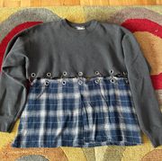 Handmade Sweatshirt with Flannel Cutout Fits like Women’s Small