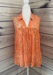 LC Lauren Conrad Lauren Conrad Orange Floral Pleated Flowy Tank Top