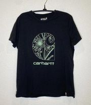 Carhartt Black T-Shirt w/ Green Floral C Graphic Logo Short Sleeve EUC Sz Lg