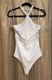 Abercrombie & Fitch  white ribbed soft cutout halter neck bodysuit, XL NWT