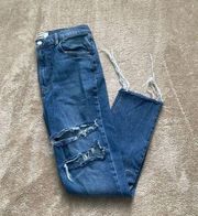 Reformation Jeans Blue Distressed High and Skinny Crop Jeans in Syracuse