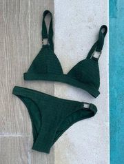 Topshop Shirred Ring Textured Bikini- Forest Green