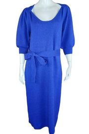 Betsy Johnson Power Sleeve Sweater Midi Dress Surf The Web Blue Size Large NWT