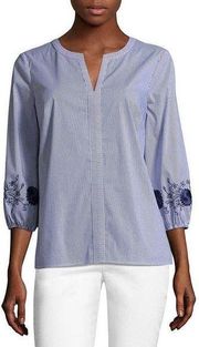 Liz Claiborne 3/4 Embroidered Sleeve Shirt Office Casual size XL