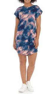 H by Halston Studio Blue & Pink Tie Dye Short Sleeve T-Shirt Mini Dress L