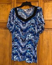 Hampshire Studio Blue Black Leopard Blouse 2X