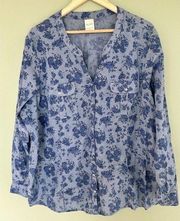 Blair Popover Blouse Shirt Women’s Sz 2XL XXL Cotton Floral Button Down V-Neck​​