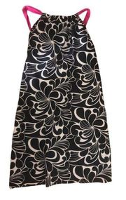 Athleta Kokomo Black White Floral Printed Swim Dress M With Pink Tied Back Bra