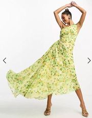 NWT Asymmetric Floral Midi Dress with Cut Out 