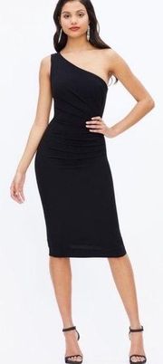 Dress The Population Black One Shoulder Martine Body-Con Crepe Midi Dress S